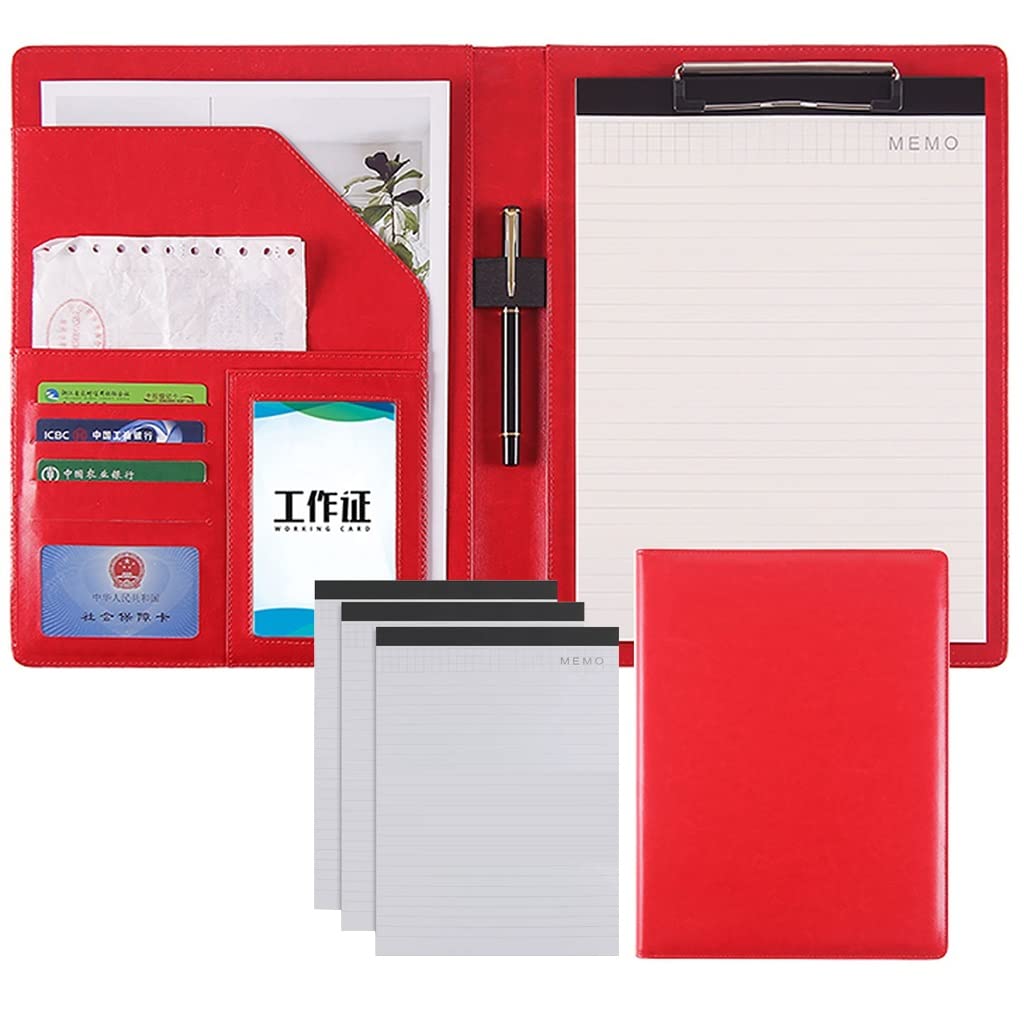 A4-Schreibmappe, A4-Ledermappe mit Notizbüchern, Mehrfarbig, 3er- oder 5er-Pack, Rot-5,Red-5