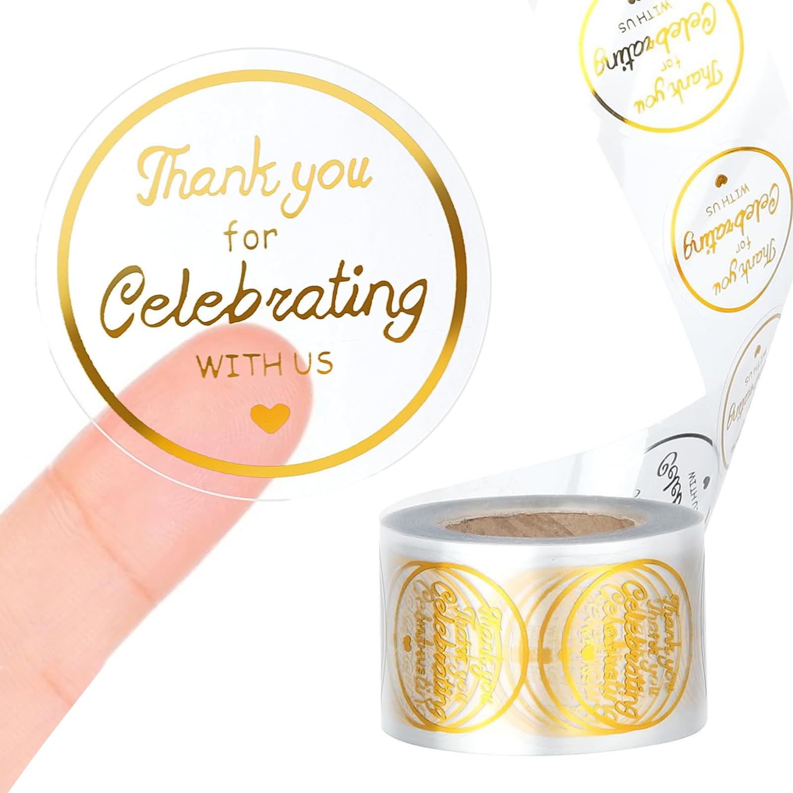 500 Pcs Thank You for Celebrating with Us Stickers, Thank You Stickers, 2.5cm Gold Round Foil Labels for Birthday Wedding Gifts Wrapping Greeting Cards Envelopes
