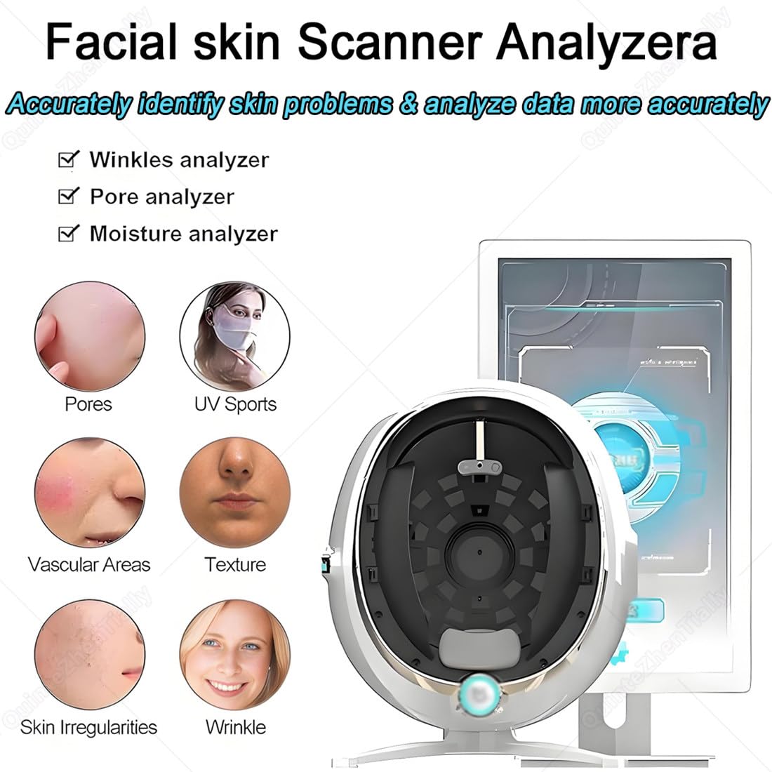 Máquina Análisis Piel 3D,Herramienta Profesional Diagnóstico Facial,Máquina Detección Problemas Piel 3D,Resolución Pantalla 1920 X 1080,para Salones & Spas 13.3inch