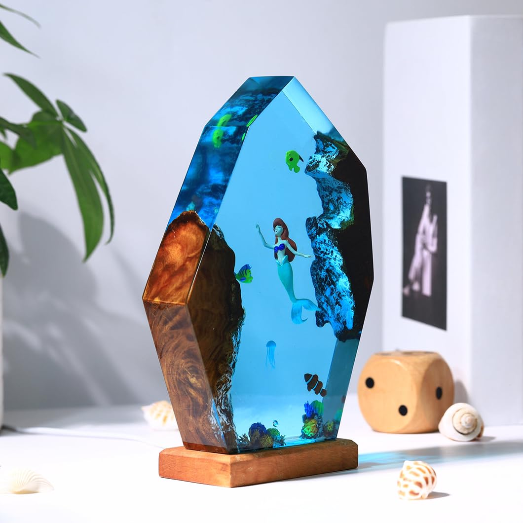 Lámpara decorativa de resina hecha a mano para el hogar - Lámpara de resina 3D con temática marina, pintura en perspectiva con temática marina, lámpara regulable (Modelo D, 4.3 * 4.7in)