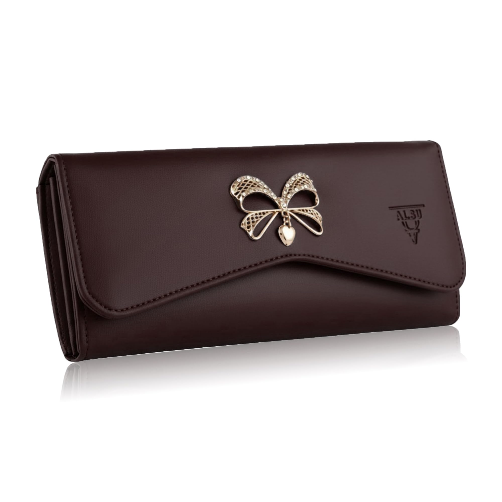 ALSU Women's Hand Wallet Purse Clutch | Phone Pocket| 4 Card Slots| Coin Pockets| Smooth Material (Brown)