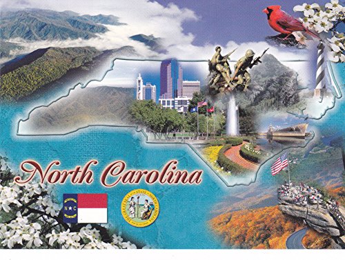 STATES2NC - NC-002 NORTH CAROLINA [ONE 1 CARD] The Tarheel State; State Bird: Cardinal; State Flower: Dogwood; A U.S. State POSTCARD .. from HibiscusExpress