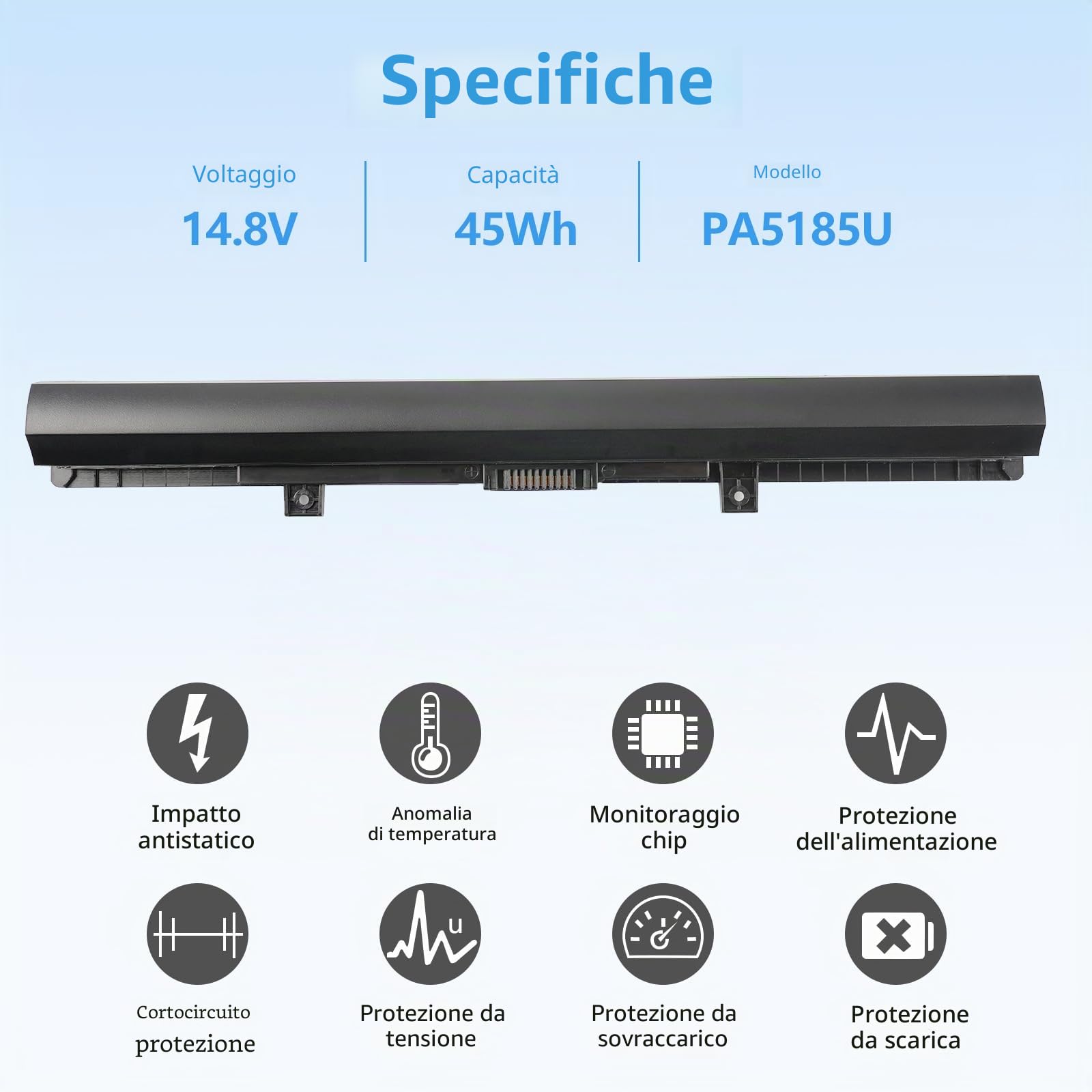 Batteria per Toshiba L50 L50-B PA5185U-1BRS C50-B L50D L50C PA5186U-1BRS PA5195U-1BRS PA5184U-1BRS C50 C50-B-14D C55 [2800mAh/45wh /4444 Cell]