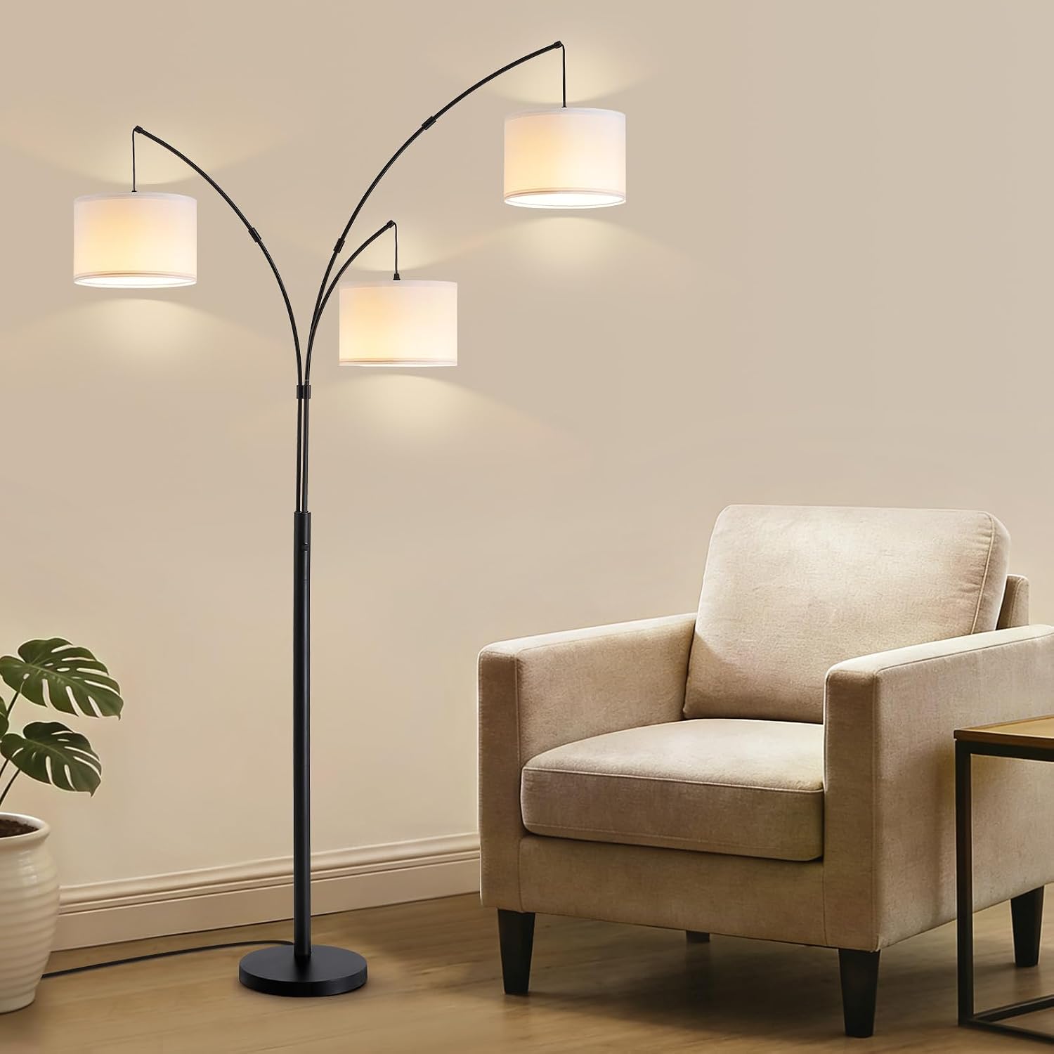 Netin 3 Light Arc Floor Lamps for Living Room, Large Floor Lamp with Remote Control, Modern 80" Tall Standing Lamp, 3 Color Temperature, Mid Century Tree Floor Lamp for Bedroom, Office image 2