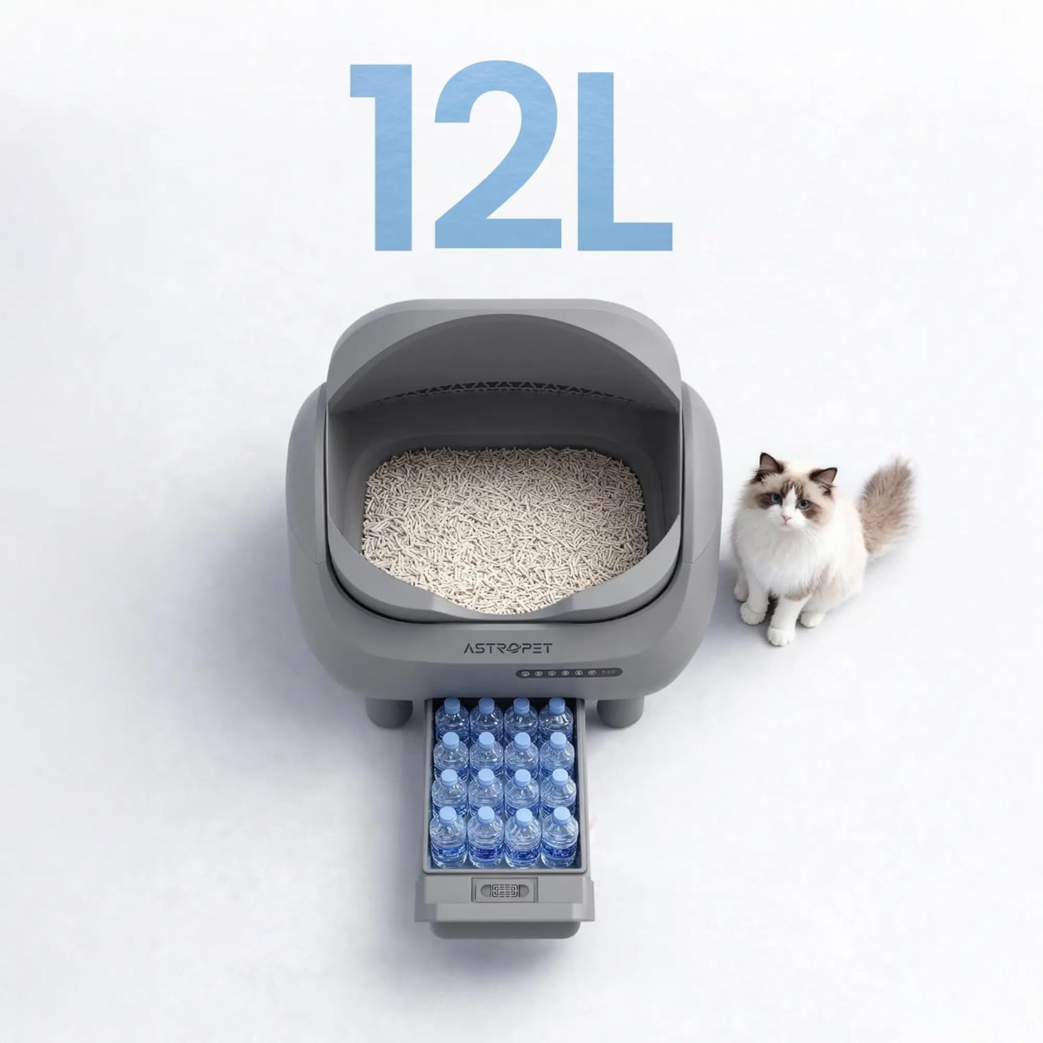 AstroPet Venus Offenes Katzenklo Selbstreinigend mit App-Steuerung | 5-fachem Sicherheitsschutz,UVC & Ionen-Geruchskontrolle,XXL 12L Abfallbox Selbstreinigende Katzentoilette für Große Katzen
