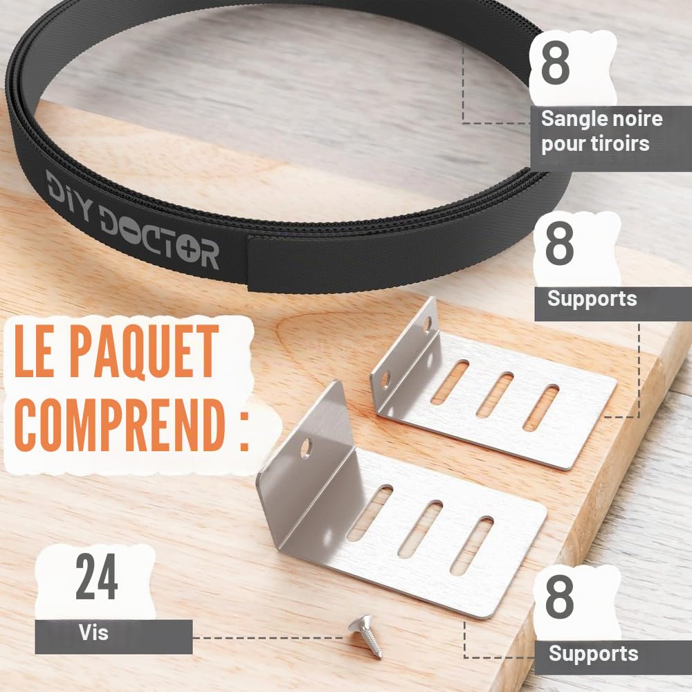 DIY Doctor Kit de réparation de tiroirs (8 Pack) – Renforts et supports pour réparer les tiroirs de cuisine et de chambre