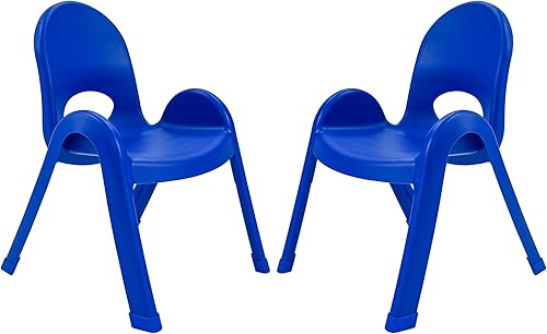 Children's Factory Value - Silla infantil apilable de 13 pulgadas, azul real, paquete de 2, solución de asiento ergonómico apilable para aulas y