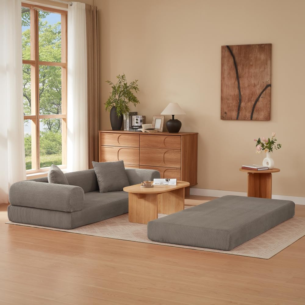 Sofá plegable, sofá convertible, sofá seccional sin marco y conjunto de silla, sofá cama que se puede convertir en cama, sofá con piso de tatami, adecuado para sala de estar, dormitorio (Taupe)