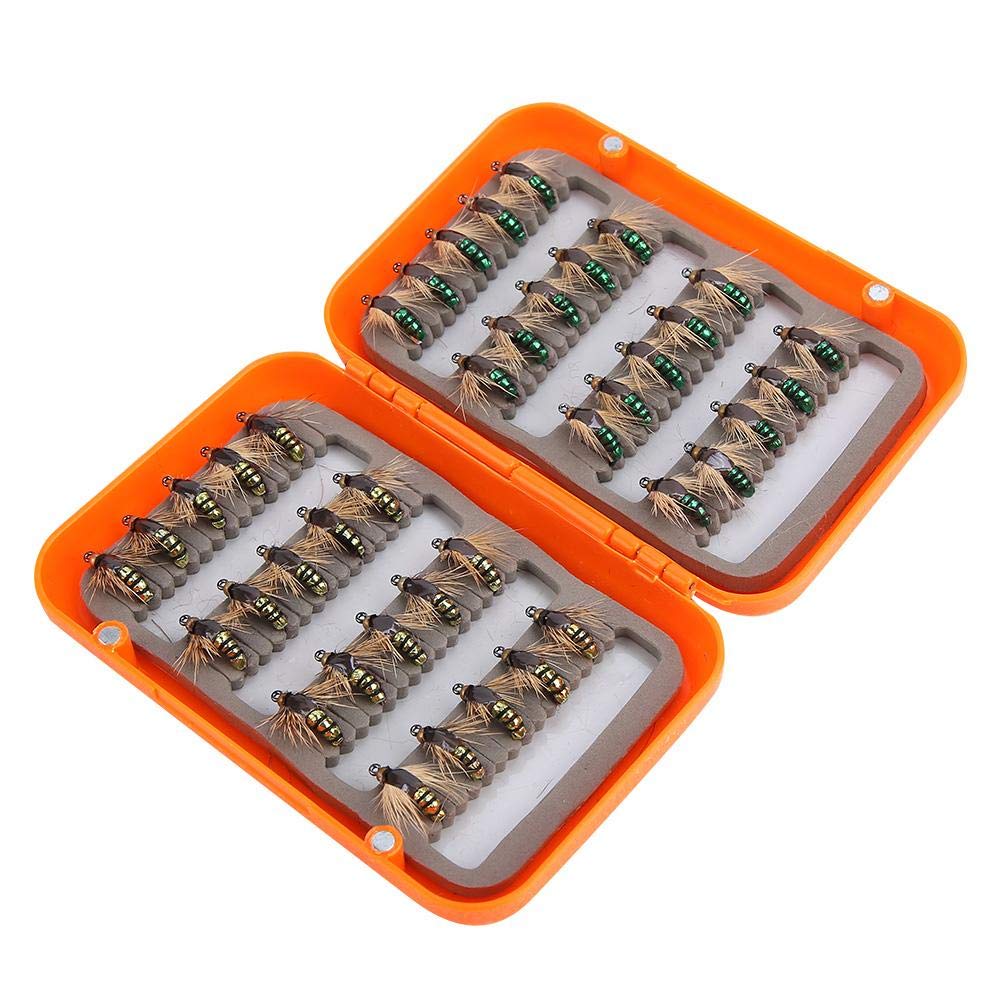 Mouches de Pêche Lot de 40 Leurres de Pêche à La Mouche en Acier au Carbone avec Boîte Étanche pour Les Amateurs de Pêches au Bar, à La Truite et au Saumon