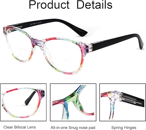 Miniatura 3 de 2 pares de lentes de lectura bifocales para mujer, bisagra de resorte, diseño de ojo de gato, lentes transparentes con estuche rígido y bolsa