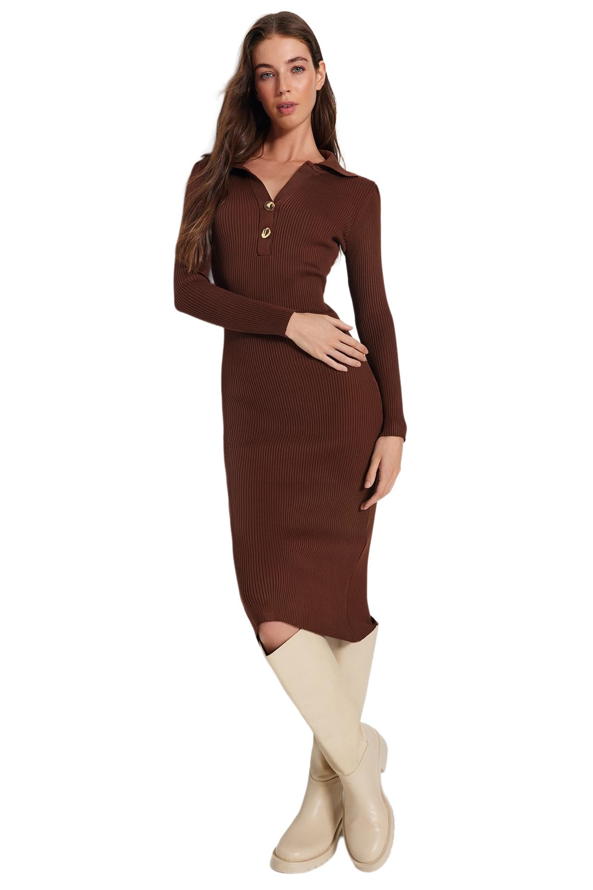 Trendyol FeMan Bodycon Slim fit Knitwear Dress,Brown,M