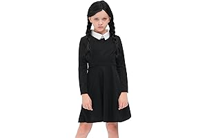 Wednesday Addams Black Short Sleeve Long Gothic Dress for Kids
