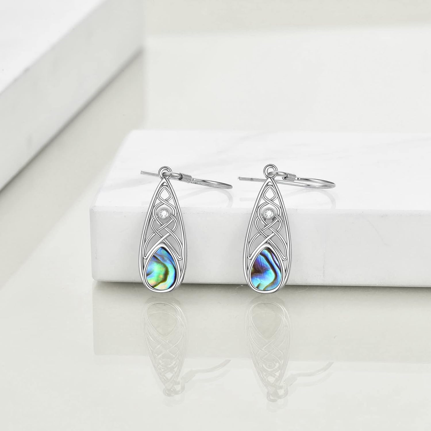 TIGER RIDER Celtic Knot Dangle Sterling Silver Earrings, Teardrop Abalone Shell Jewelry Earrings for Women, for Mother's Day Gifts - Image 2