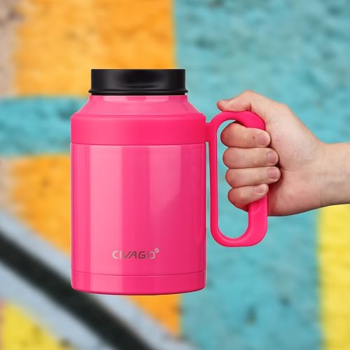 Miniatura 5 de CIVAGO Botella de agua aislada de 50 onzas con asa y popote, botella de agua deportiva de metal grande, taza de acero inoxidable con tapa, color