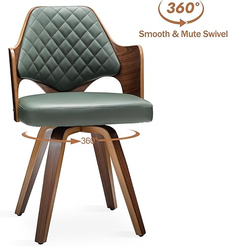 Miniatura 5 de AQG Juego de 2 sillas de comedor modernas de mediados de siglo, de piel sintética, giratorias, de madera, de poliuretano verde
