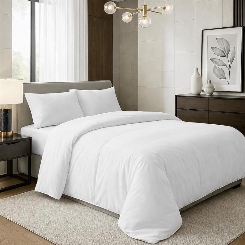 Indus Textiles Juego de funda de edredón 100% algodón egipcio de 400 hilos, ropa de cama de hotel, color blanco, tamaño King