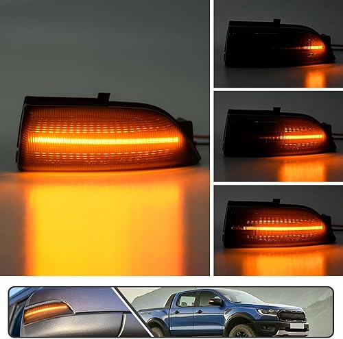 Miniatura 2 de 2 luces LED de marcador de espejo lateral dinámico secuencial ámbar para Ford Ranger Lariat 2019 2020 2021 2022 2023 intermitente lateral