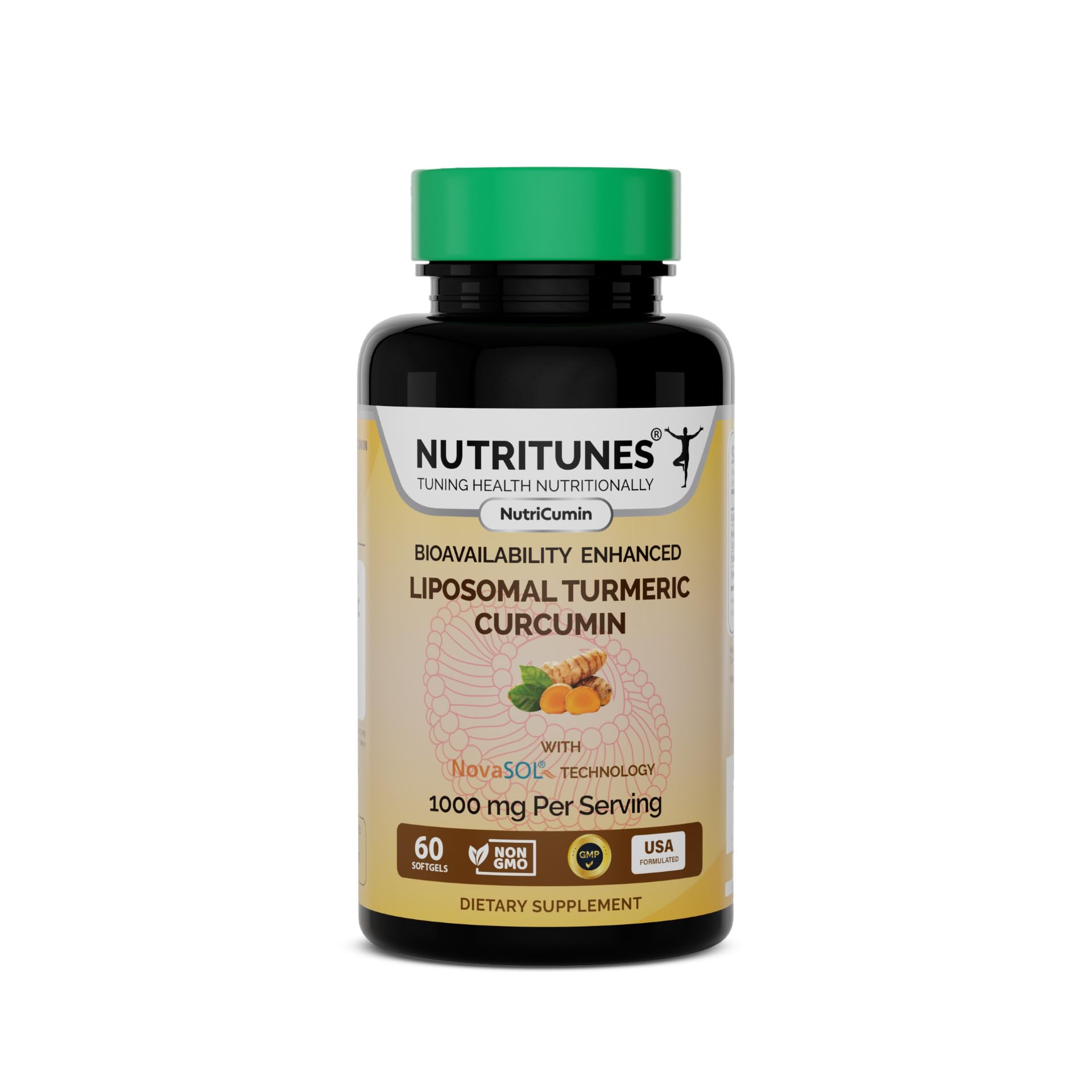 NutriCumin NovaSOL Turmeric Curcumin 1000 mg – 185× Absorption – Supports Joint Comfort & Mobility – Non‑GMO Softgels, 60 Ct.