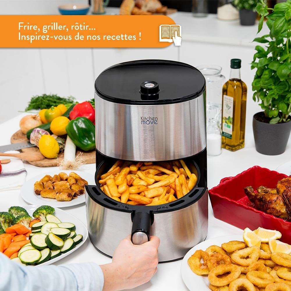 Kitchen Move Frytkownica elektryczna bezolejowa na gorące powietrze ze stali nierdzewnej 4L SIROCCO 1500W LED szybkie gotowanie ekran dotykowy LCD wielofunkcyjny z 8 programami