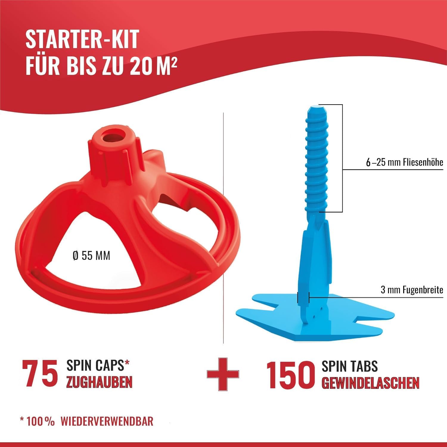 SPINNY PRO - zestaw startowy 3 mm - 150 zakładek + 75 kapturków! Profesjonalny system poziomowania, pomoc w układaniu płytek i kamienia naturalnego, kaptury do ciągnięcia + uchwyty gwintowane