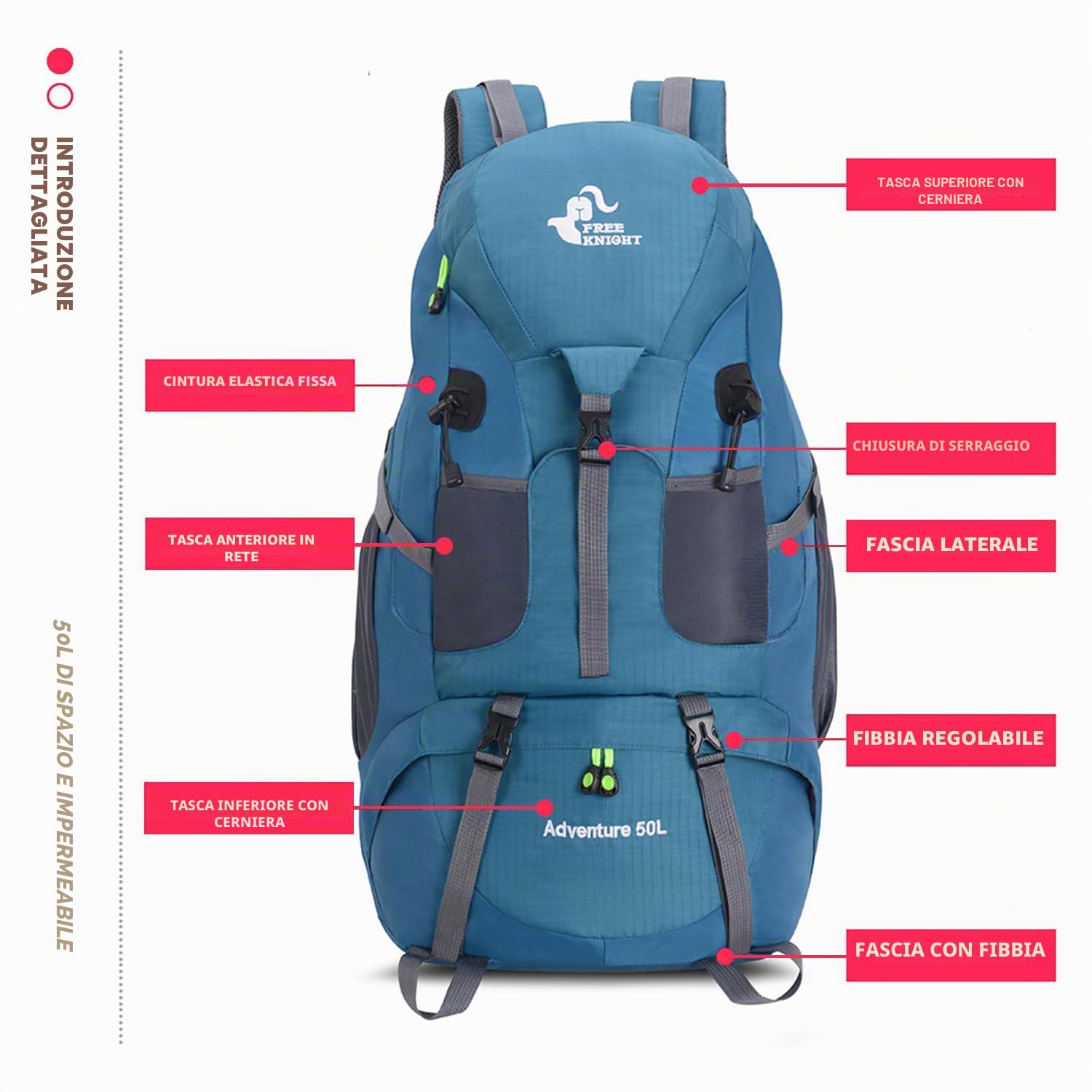 Bseash Zaino da Trekking Leggero Resistente all'acqua da 50L, Borsa da Viaggio per Alpinismo Arrampicata Campeggio e Turismo
