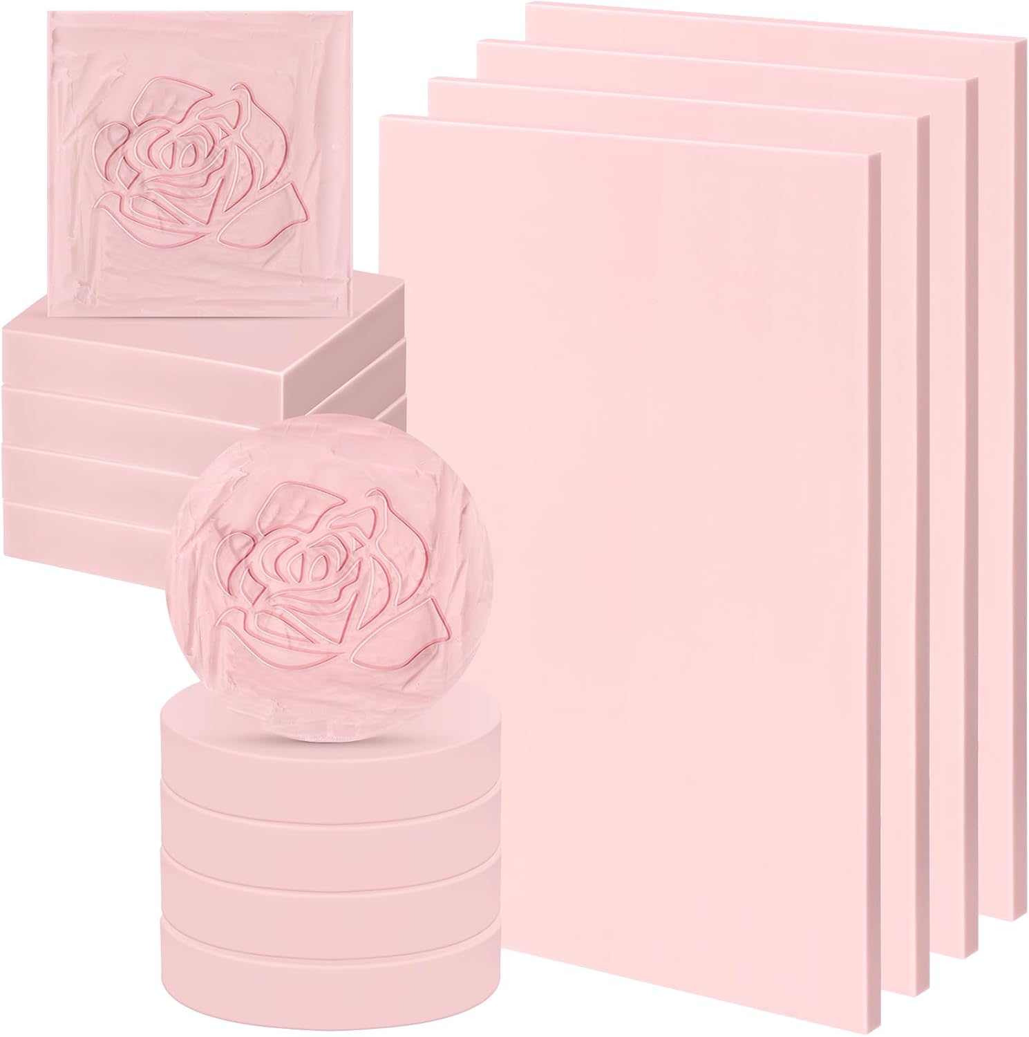 36 Pcs Rubber Stamp Carving Blocks Pink Soft Linoleum Blocks Round Square Rectangle Carving Kit for Stamp Soft Rubber Crafts and DIY Craft Project