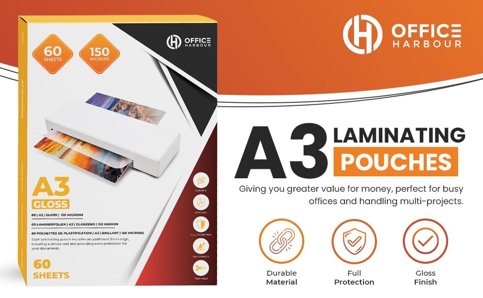 A3 Laminating Pouches - 60 Sheets, Gloss - Image 2