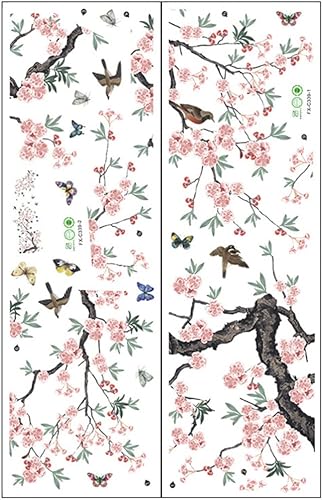 FOMIYES 2 hojas de calcomanías de pared de flores flores de cerezo de melocotón ramas de árbol calcomanías de pared decoración de pared de pájaros