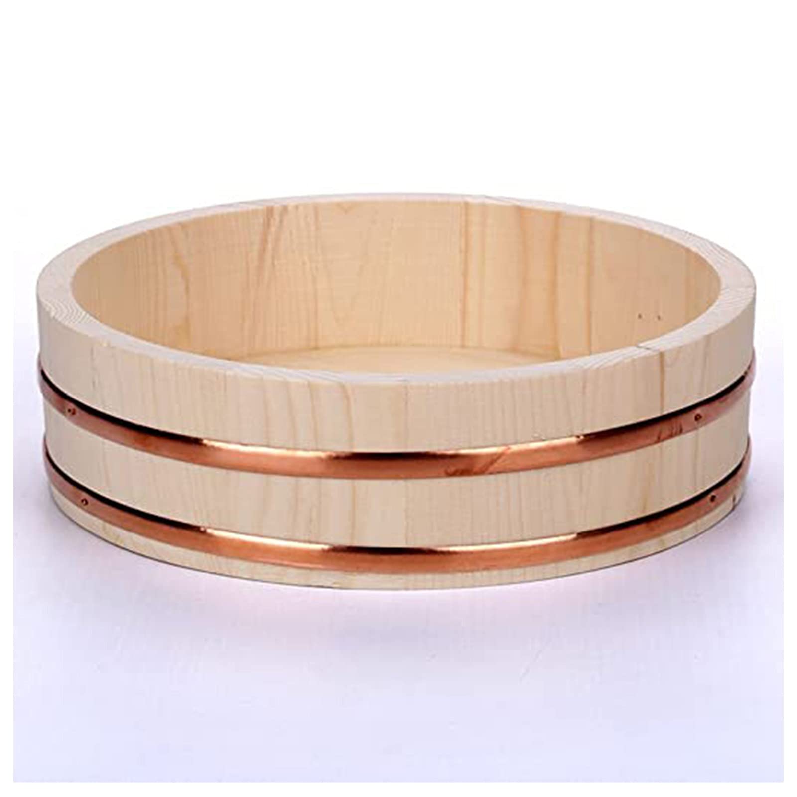 Cuenco de arroz de sushi de madera, bañera para mezclar arroz de sushi con bandas de cobre, kit de accesorios para servir sushi para cocina de restaurante de sushi, 30 cm/11,8 pulgadas (39 cm/15,3 p
