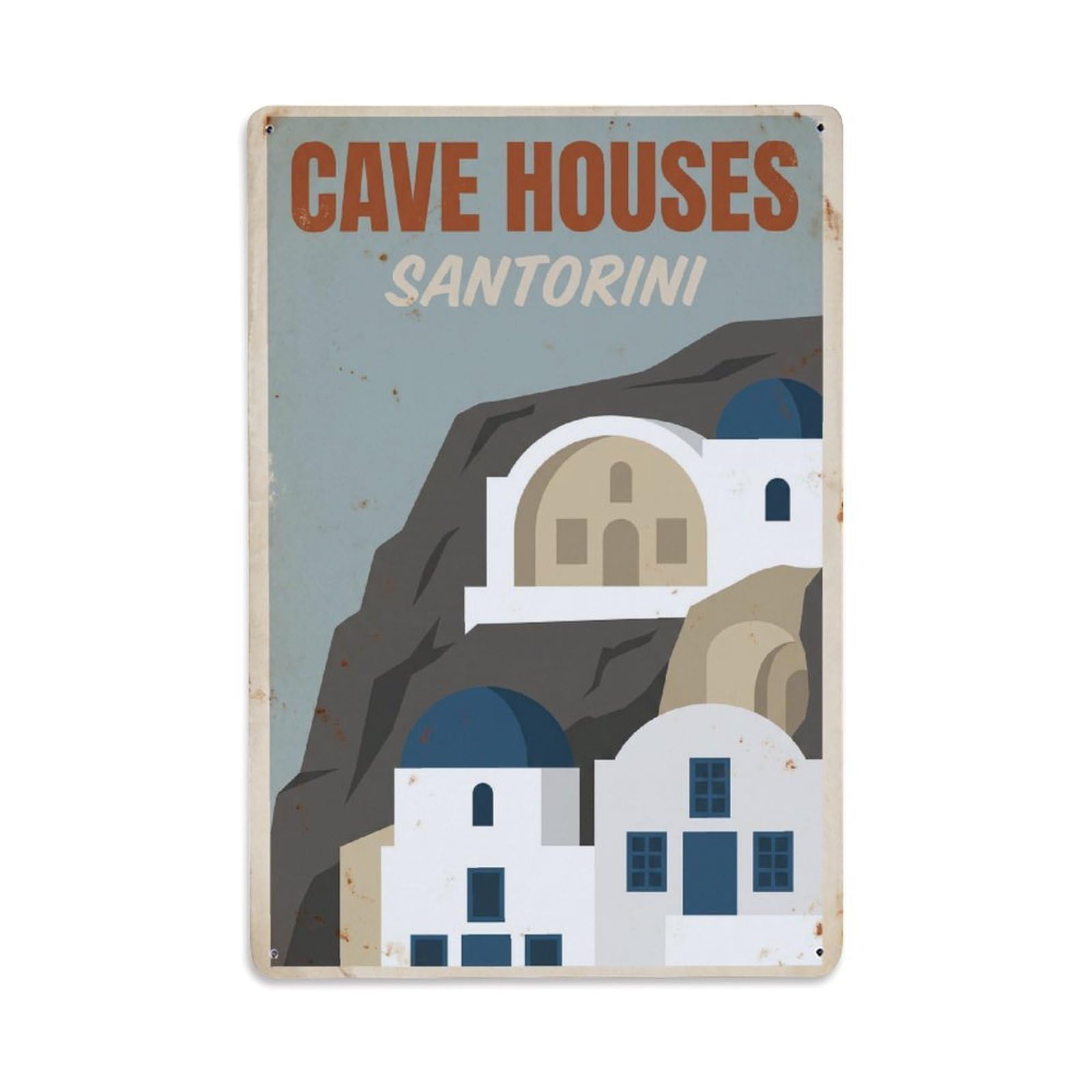 Gead 8X12inch Style Vintage Travel Santorini Cave Houses Metal Tin Sign