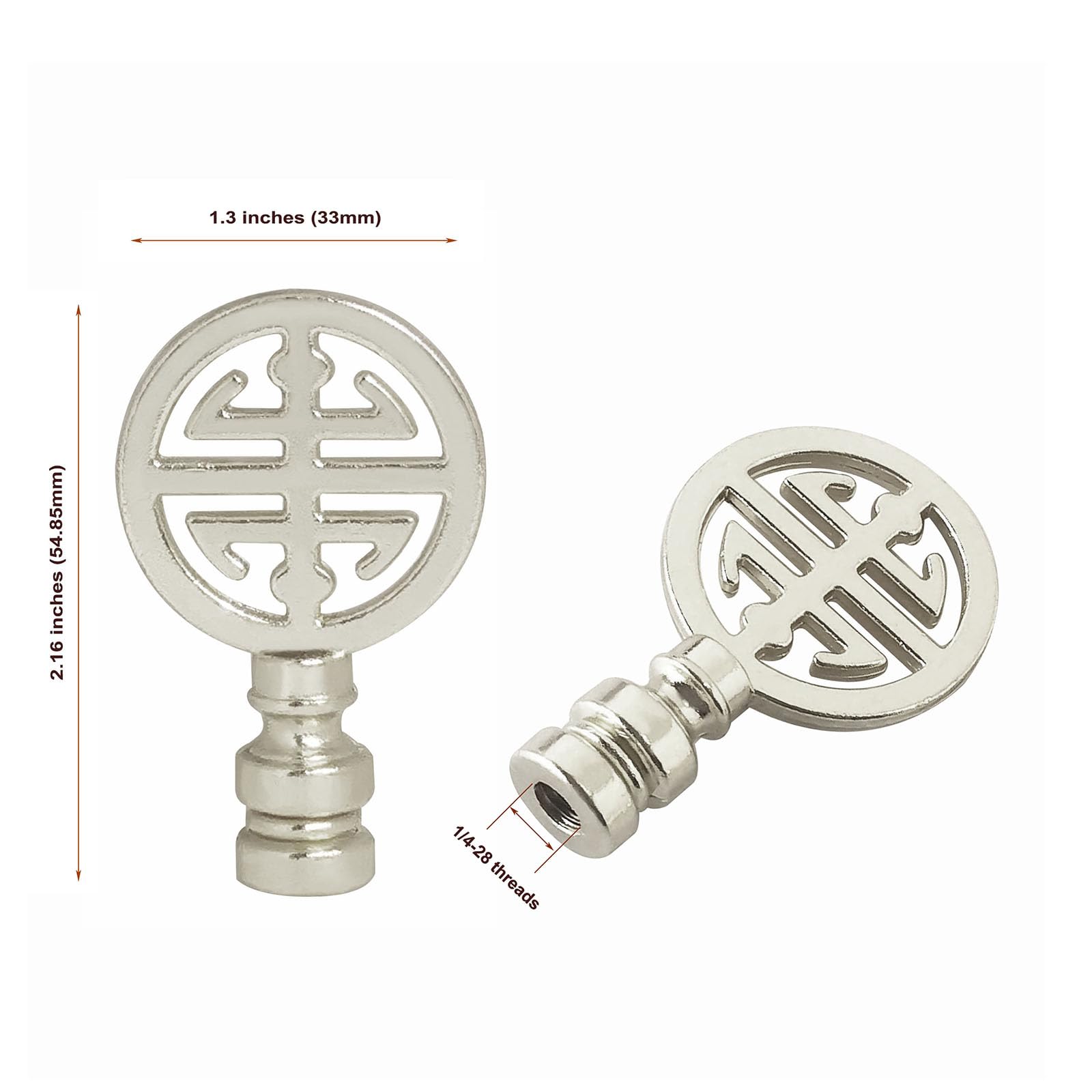 ® Remates de lámpara oriental, perilla de remate de símbolo de felicidad, pantalla de lámpara, decoración de remate superior, piezas de lámpara, juego de 2 (níquel) 2