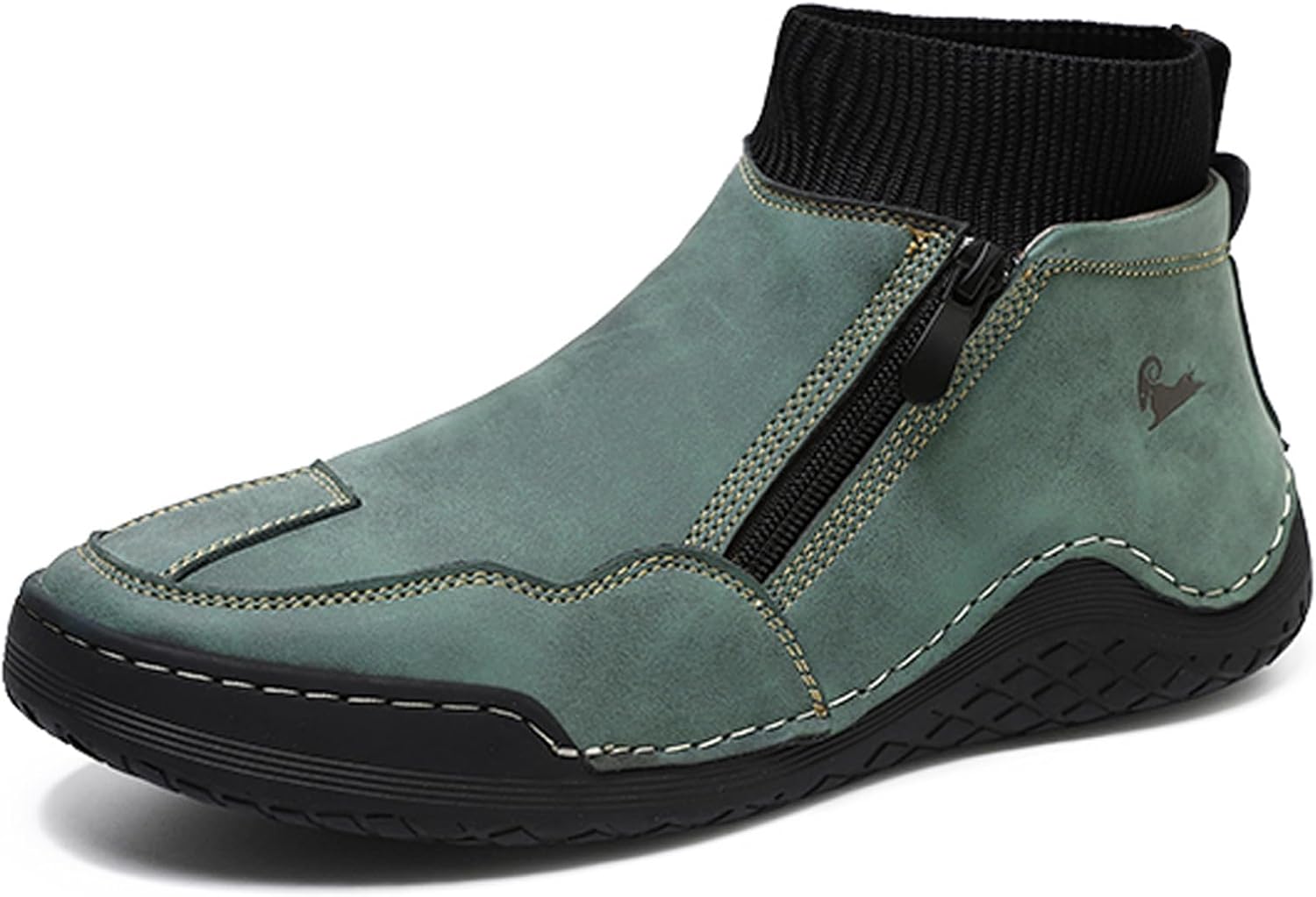 RiceelSor Men's Leather Casual Sock High Top Loafers Hand-Stitching Side Zipper Non-Slip Driving Ankle Chukka Boots Comfort Fully Fur Lined Warm Dress Shoe