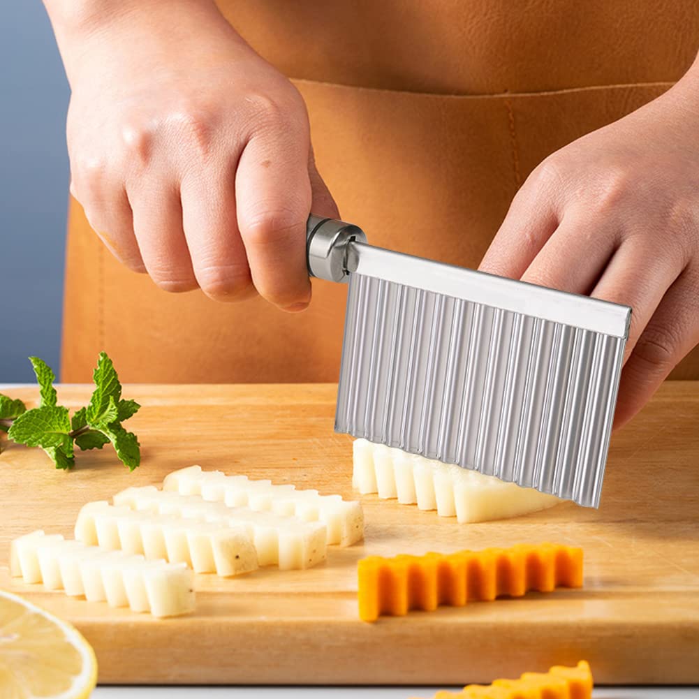 Vicloon Couteau Ondulé en Acier Inoxydable - Coupe Pommes de Terre et Légumes, Lame pour Frites, Fruits et Salade