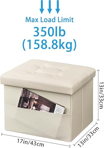 Miniatura 2 de Otomana con taburete de almacenamiento, otomana plegable de almacenamiento de 17 pulgadas, reposapiés tapizado de cuero con bolsillos laterales,