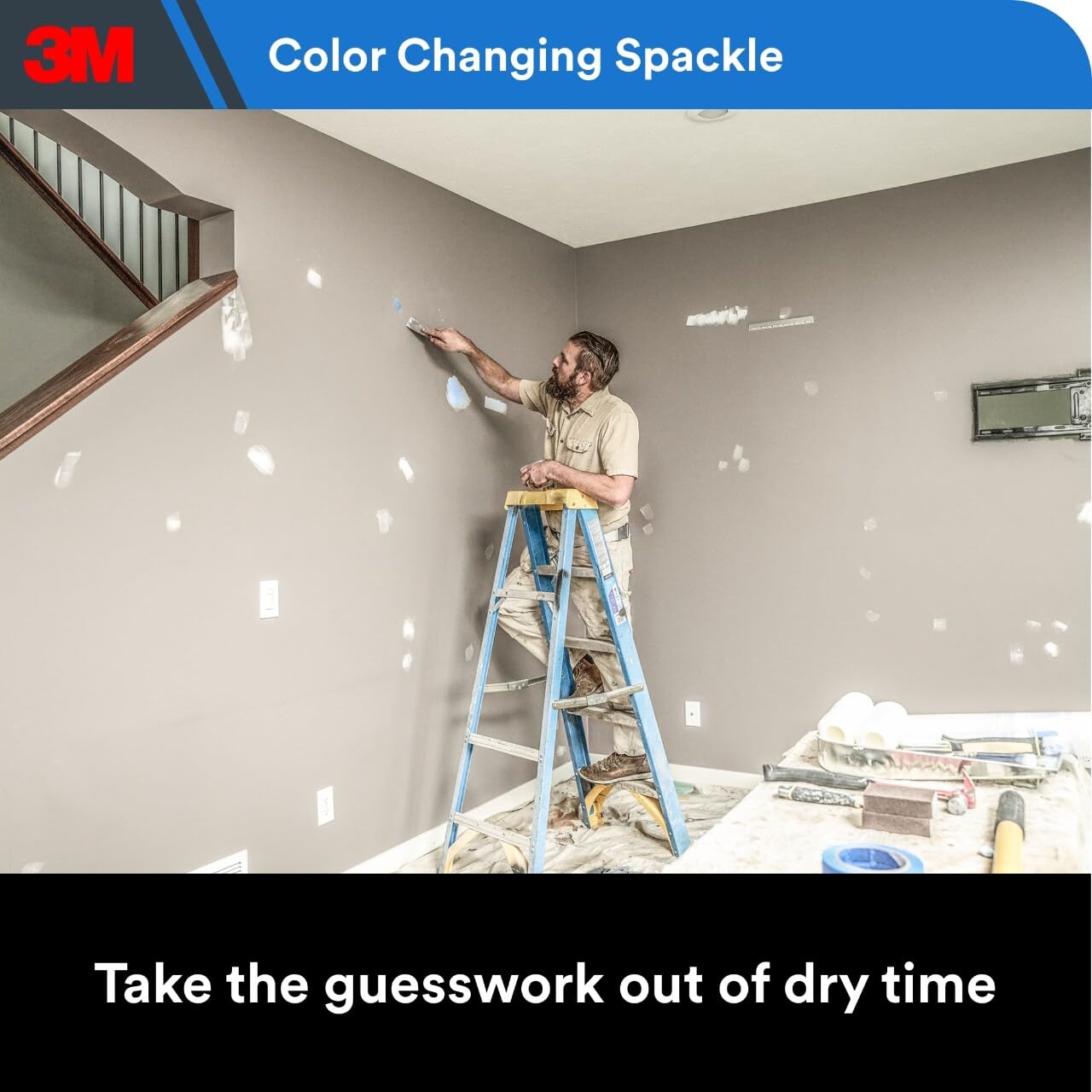 3M High Strength Color Changing Spackling Compound, 8 oz Tub, 6 Pack – Blue-to-White Drying Formula, Fast-Drying, No Shrink, Primer-Enhanced, Interior and Exterior Wall Repair, Easy Application