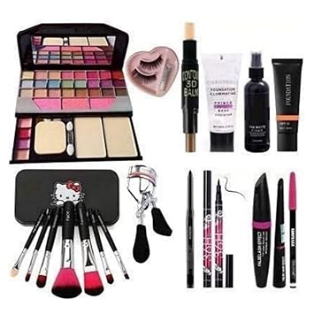 KANHIYA S.R.K Face Makeup Kit Brush set TYA makeup kit,3D contour stick,Primer, Fixer, Foundation, Kajal, 36H Sketch eyeliner and 3in1 Combo set and eyelashes (Pack of 11)