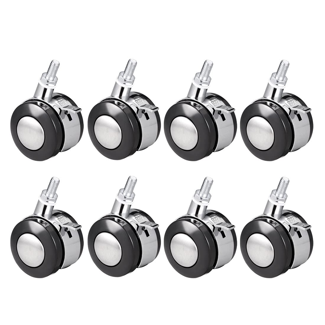 Lot de 8 roulettes pivotantes de 5 cm (2 Pouces) à Double Roue avec Frein, Tige filetée M8 x 15 mm, capacité de Charge 20 kg (44 LB).