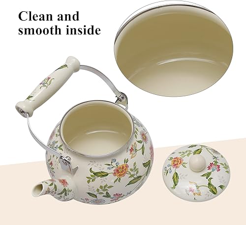 Miniatura 5 de Tetera de agua colorida, tetera para estufa, tetera grande de porcelana esmaltada, 2.5 L, diseño clásico retro (estilo 2)