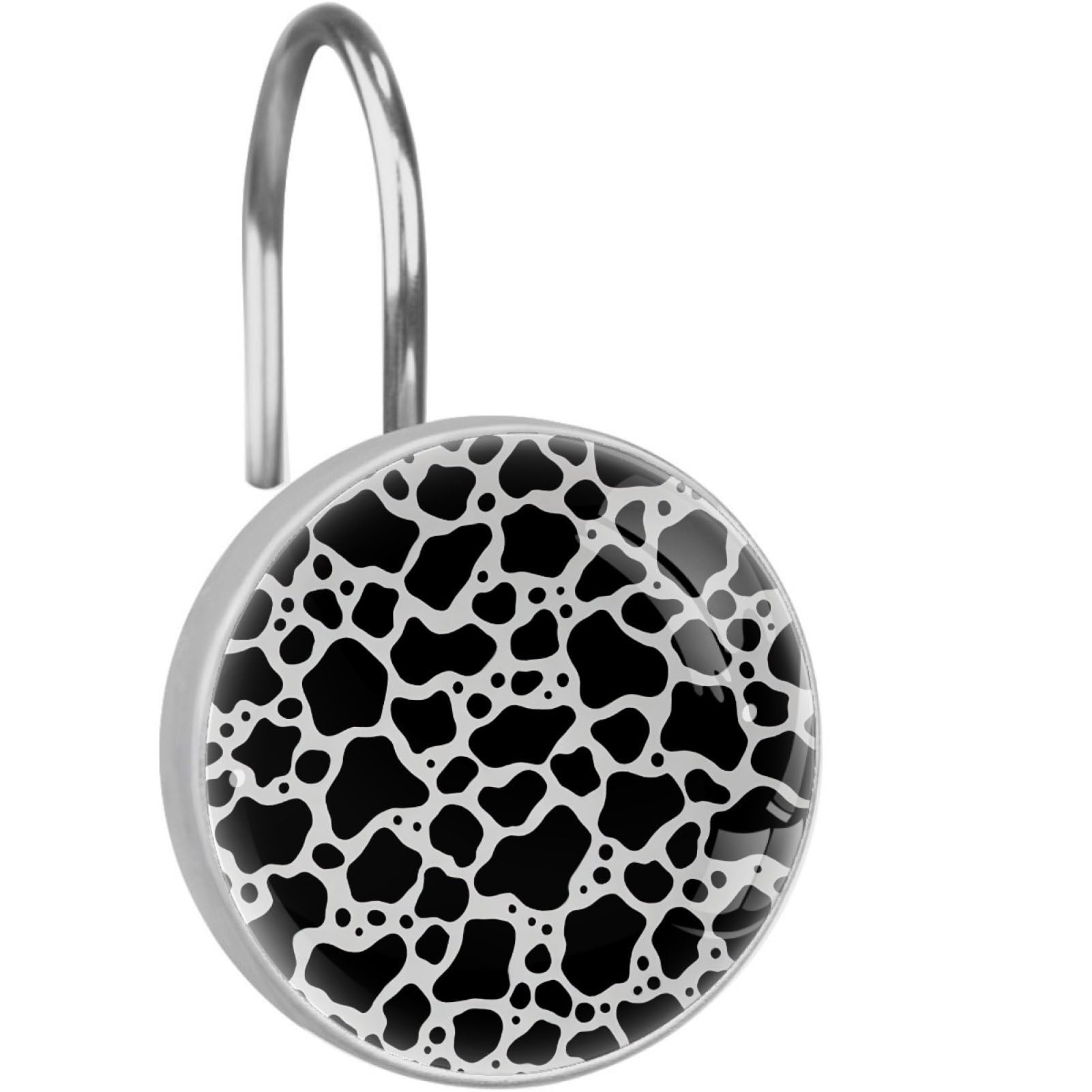 VAPOKF Decorative Shower Curtain Hooks, Cow Texture Rustproof Stainless Steel Shower Curtain Rings for Bathroom, Shower Curtain Hangers for Shower Rod, 12 Pack