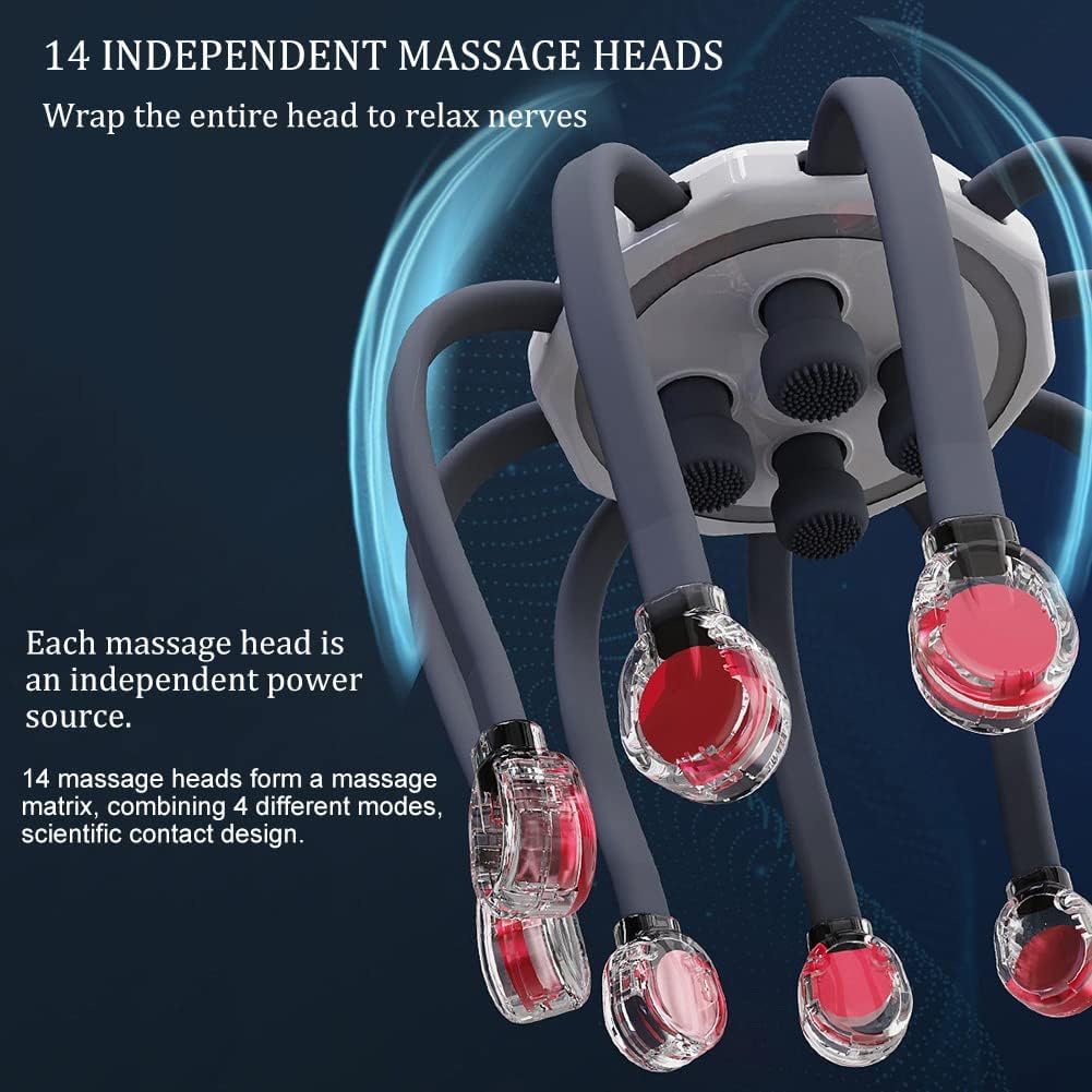 Masajeador Automático De Cuero Cabelludo con Forma De Pulpo, 14 Puntos De Vibración, 5 Modos, Temporizador Inteligente, Masajeador Eléctrico De Cabeza para Relajar El Estrés del, Grey