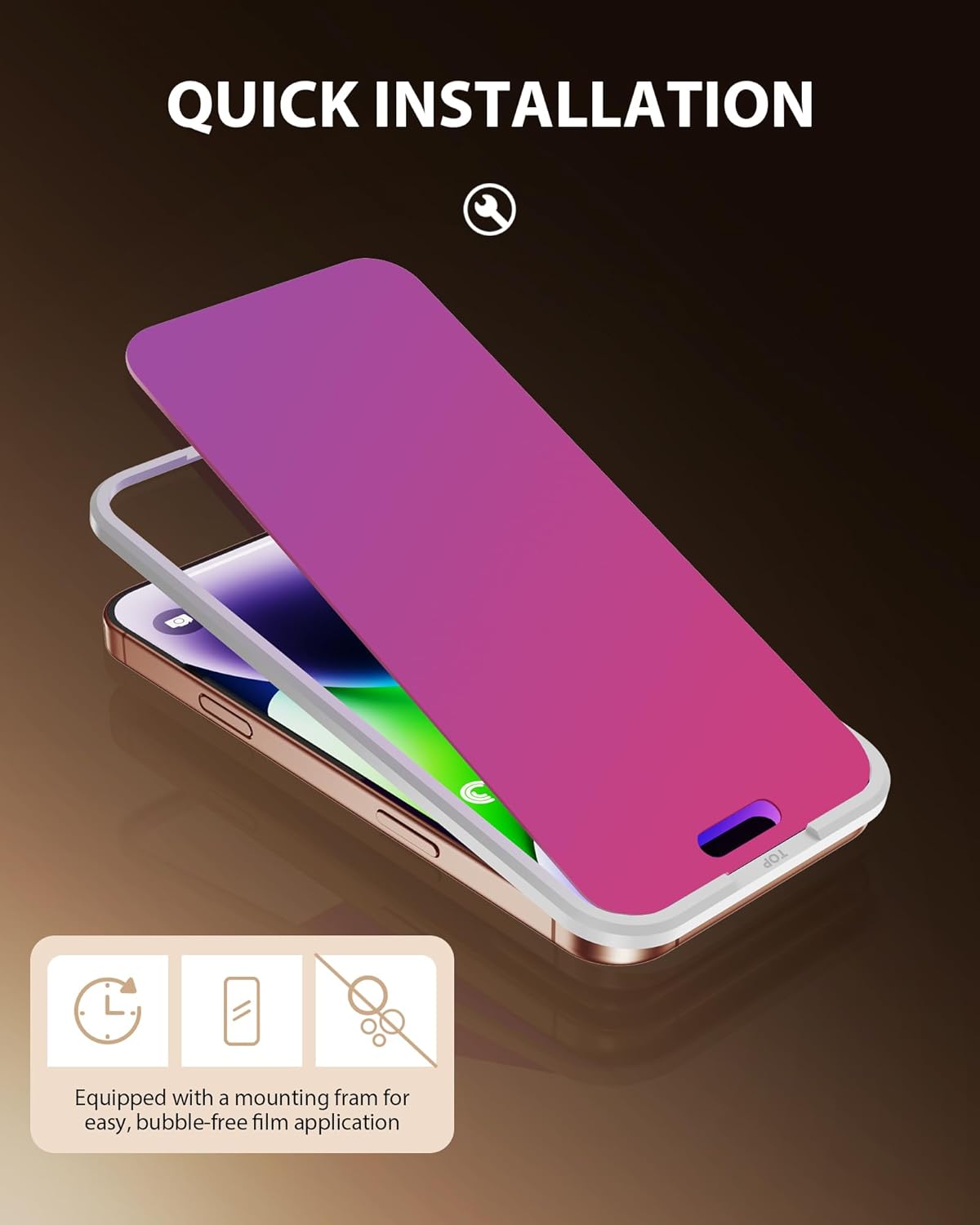 Compatible for iPhone 17 Pro Privacy Screen Protector 6.3 Inch, Pink Gradient Anti Spy Anti Blue Light HD Tempered Glass Easy Installation - Image 8