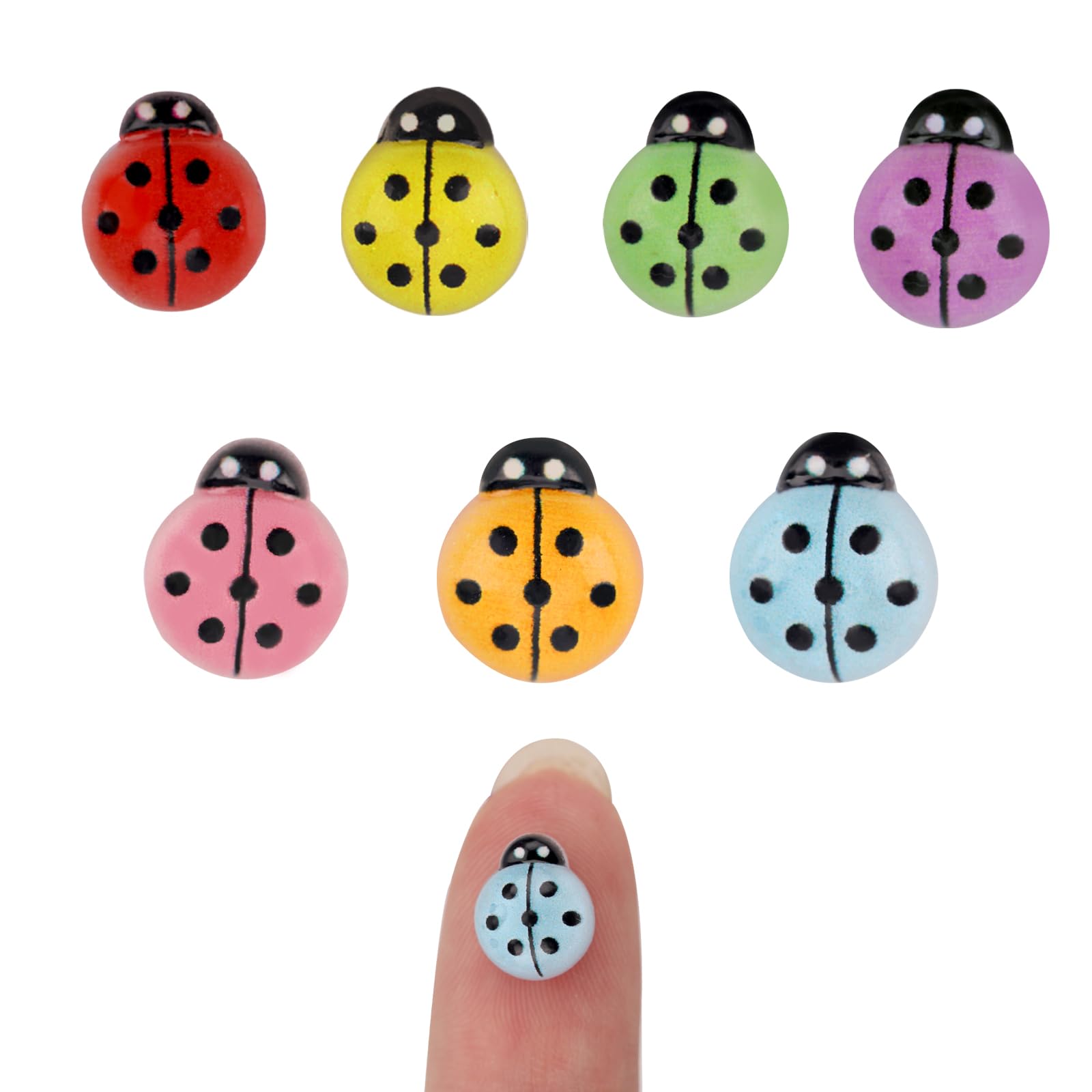 Gosknor 100pcs Mini Resin Animals, Luminous Tiny Resin Ladybug Toy Statue Small Miniature Ladybug Figurines Ornaments for Crafts DIY Cake Headbands Garden Landscape Home Decoration Party Decor
