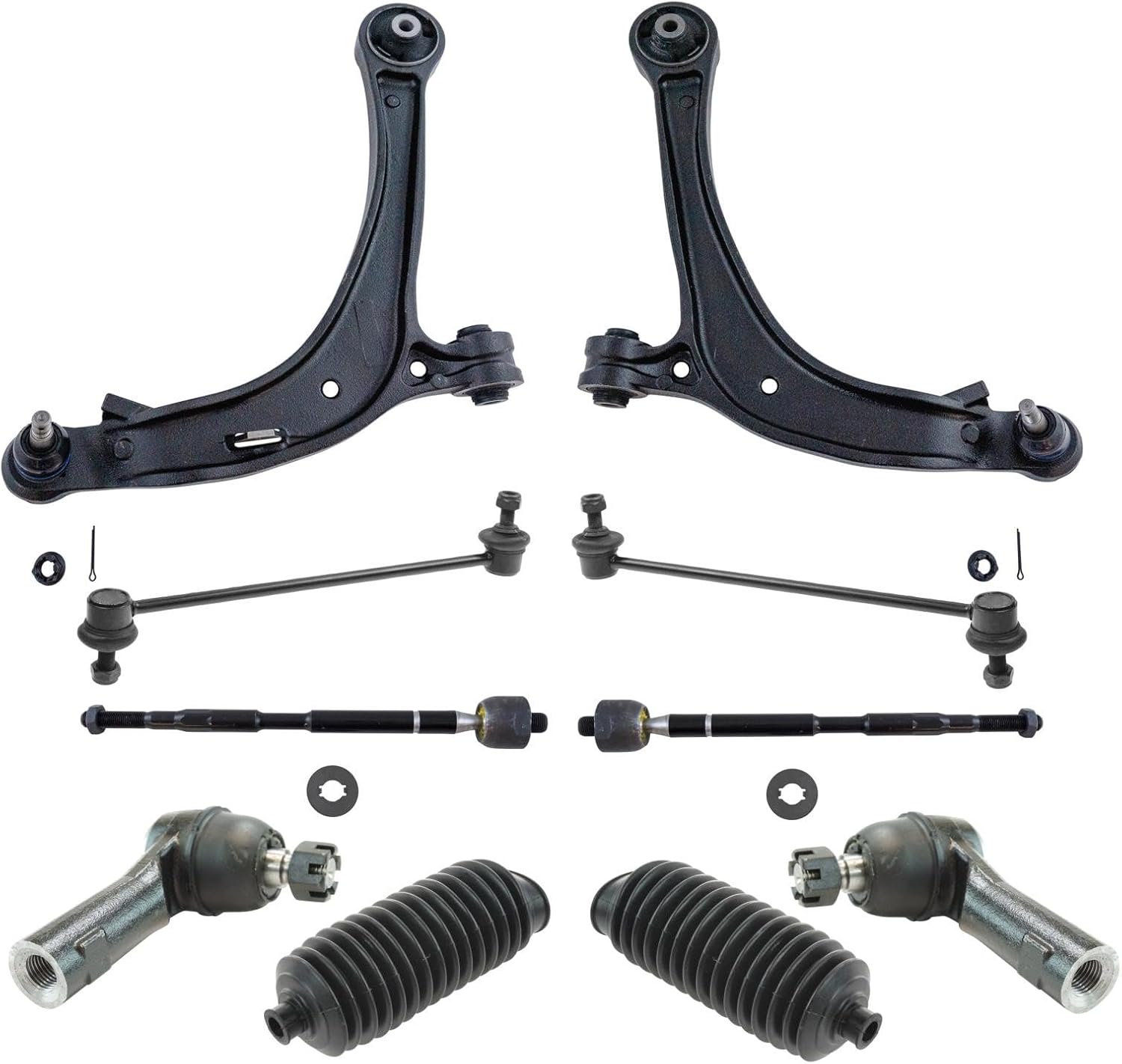 TRQ Front Steering & Suspension Kit Control Arm with Ball Joint Steering Rack & Pinion Bellow Sway Bar Stabilizer Link Tie Rod Compatible with 2011-2013 Honda Odyssey PSA27957