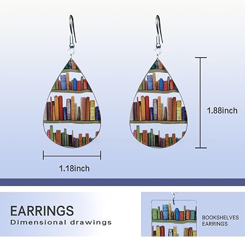 Miniatura 2 de Bookcase Earrings, Book Dangle Earrings for Women Book Lover, Bookshelves Earrings Acrylic (Teardrop)