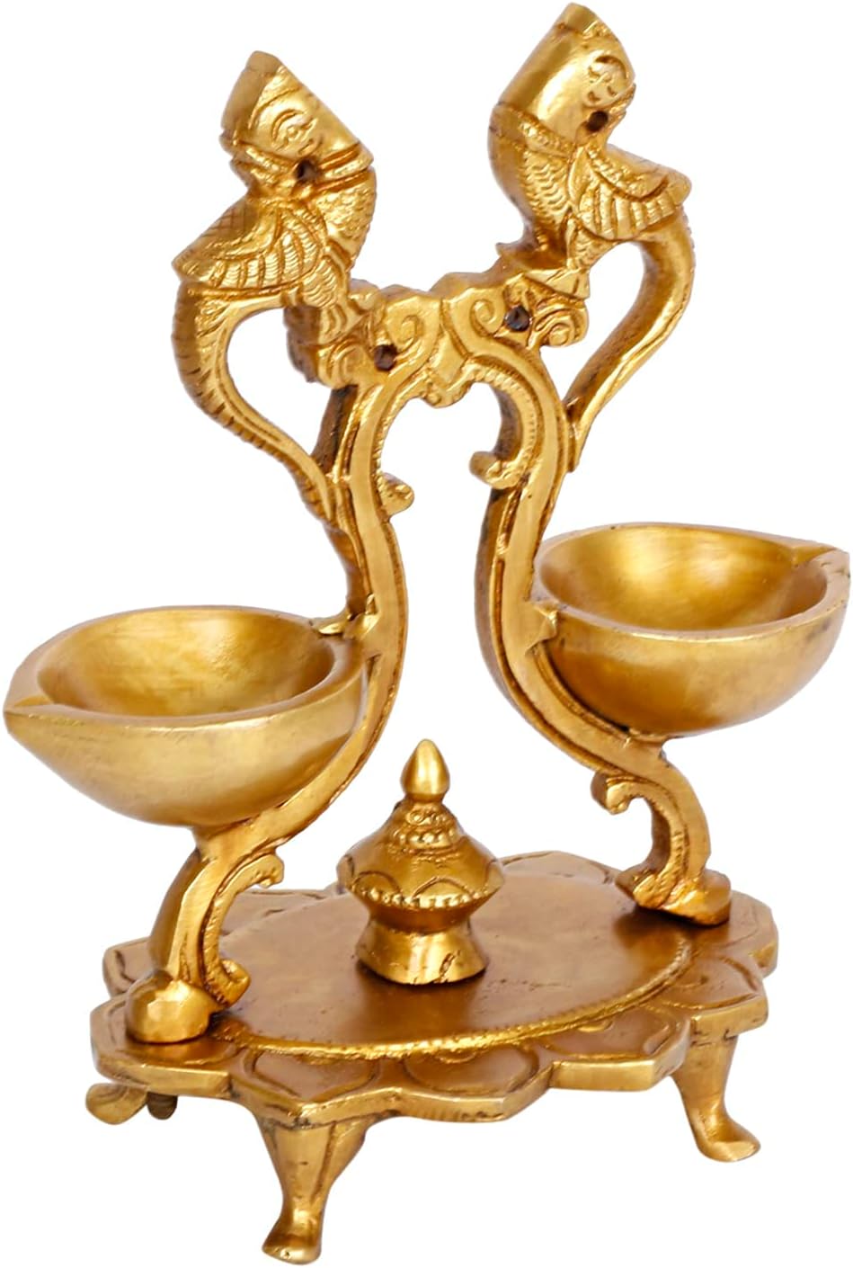Kartique Brass Peacock Oil Lamp Diya Two in One Deepam for Home Gold Color Height 6.5 Inch
