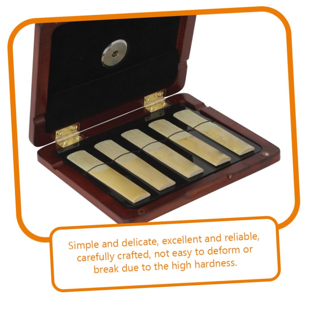 Boîte de Rangement pour Anches de Hautbois 5 Pièces avec Hygromètre Intégré, Étui Compact en Plastique Rigide Ambre, Protection Optimale pour Anches de Saxophone et Hautbois,