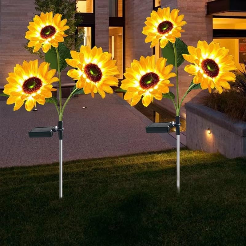 XBllcyiv 2 Pack Solar Sunflower Lights, Solar Garden Light with Real Looking Flowers Outdoor Waterproof Solar Stake Lights for Back Yard, Flower Bed, Pathway, Patio, Porch, Fall Decoration