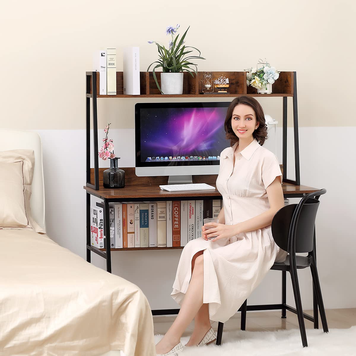 Buy LEMONDA Computer Desk with Hutch and Bookshelf, Home Office Desk