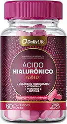 Acido Hialuronico 100mg + Colageno Hidrolisado + Vitaminas C E Biotina Mastigavel Sabor Framboesa 60 Comprimidos - Daily Life