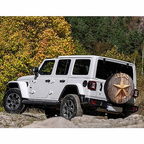 Image of Old Texas Star Sign Spare Tire Cover Retro Brown Rusted Star Wooden Fence Lone Weatherproof Universal Wheel Protectors Camper Tire Covers for Trailer Rv Travel(17 inch)